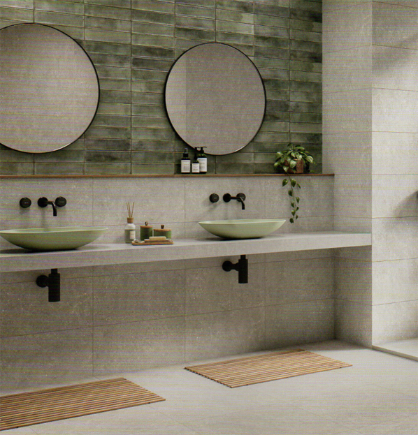 Tile Collection Revive Concrete porcelain tiles in a modern en-suite.