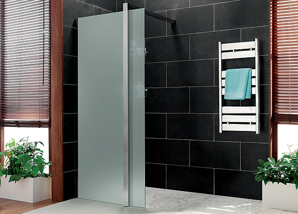 Contemporary wetroom with frameless glass screen and rainfall shower.